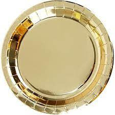Unique Party Shiny Metallic Round Lunch Plates 23cm - Pack of 8