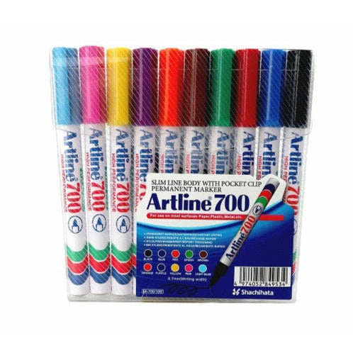 Artline 700 Slim Body with Clip Permanent Marker Set - Pack of 10