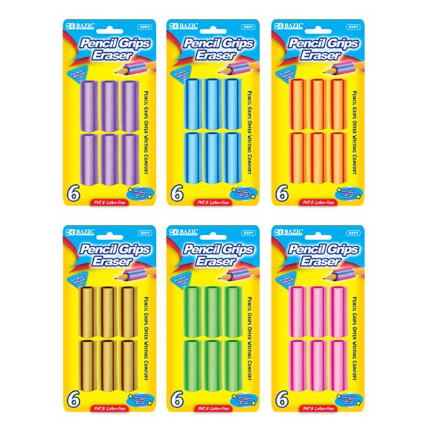 Bazic Pencil Grips Erasers - Pack of 6
