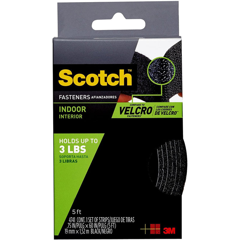 3M Scotch Black Indoor Velcro Strip Fasteners - 1.9 cm x 1.52 m