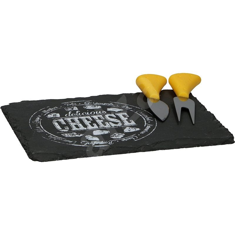 Alpina Slate Cheese Board & Serving Fork/Knife Set - 3 Pcs