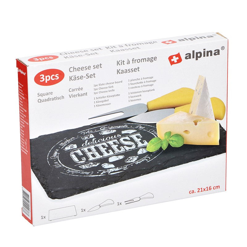 Alpina Slate Cheese Board & Serving Fork/Knife Set - 3 Pcs