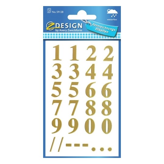 Zweckform 0-9 Gold 15mm Numbers Labels Weatherproof - Pack of 40 (2 Sets)
