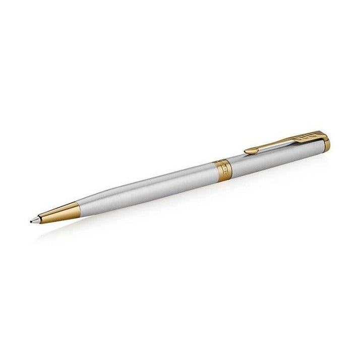 Parker Sonnet Slim Stainless Steel Gold Trim Ballpoint Pen