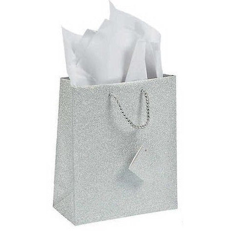 Unique Silver Glitter Gift Bag 22x18x10 cm