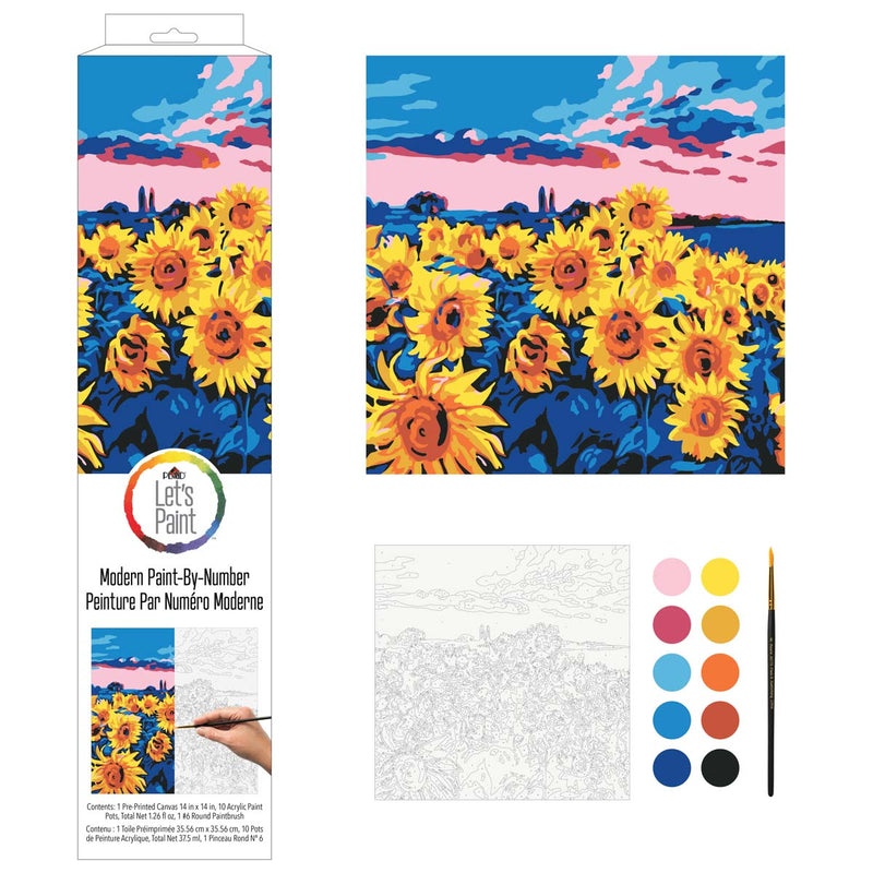Plaid Let's Paint By Numbers Sunflower Meadow On Printed Canvas 35x35 cm