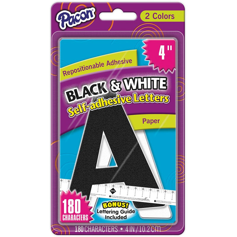 Pacon 4" Repositionable Black & White Self Adhesive Board Letters - 180 Characters