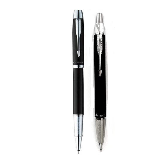 طقم أقلام باركر اي ام أسود كروم ريشة + سائل رولر