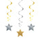 Unique Party Gold & Silver Stars Hanging Decoration 65cm - Pack of 3