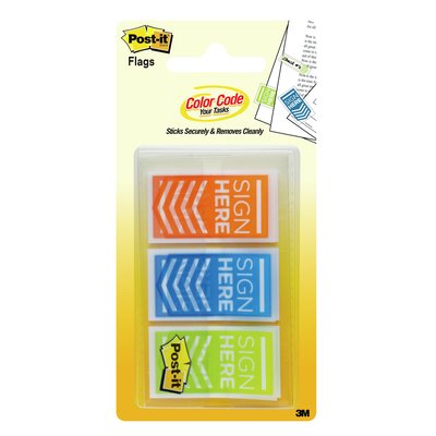 3M Post-it® Notes Sign Here Flags Assorted Pack - Pack of 3
