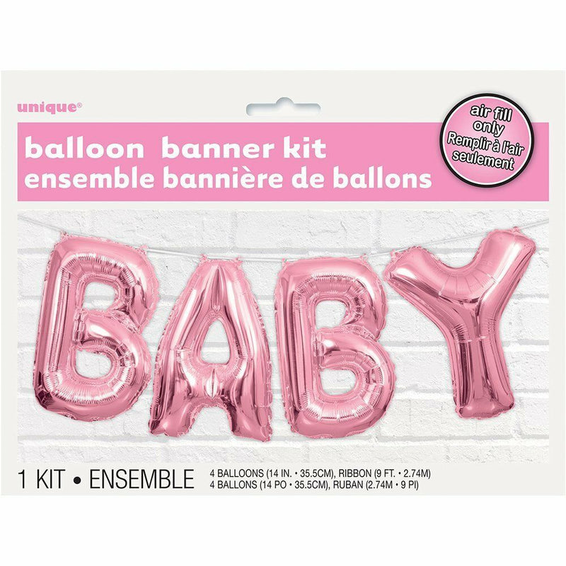 Unique Baby Foil Letter Balloon Banner 2.74 M - Pink