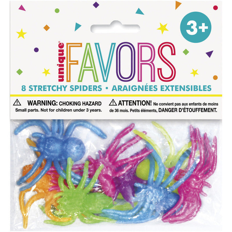 Unique Party Favors Stretchy Spiders - Pack of 8