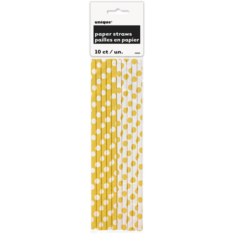 Unique Party Paper Straws Polka Dots - Pack of 10