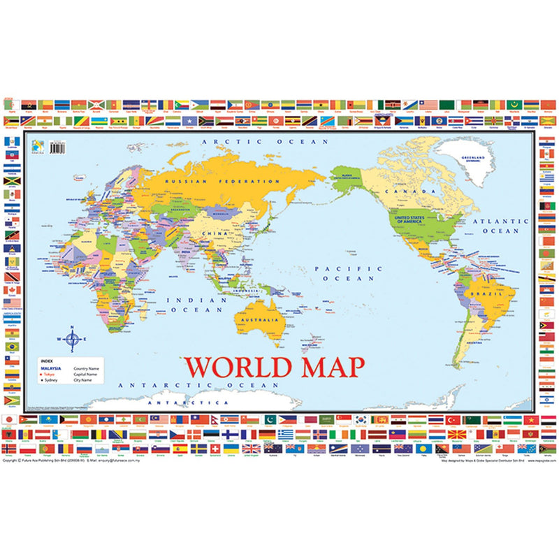 CampAp World Map & Flags Poster 50 X 70 cm
